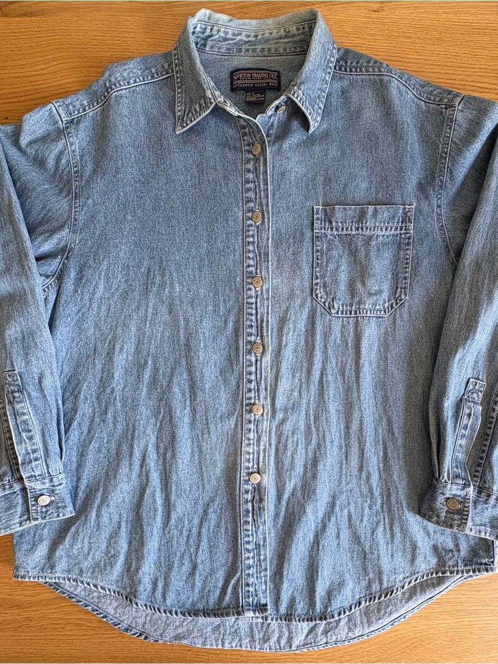 Newton Trading Co Vintage Denim Shirt Mens L Long Sleeve Blue 100% Cotton